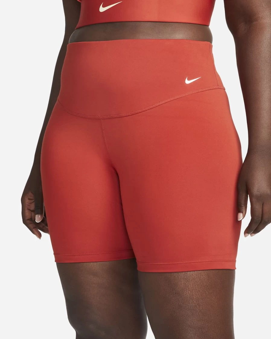 Nike One Women's Mid-Rise 7" Bike Shorts in Cinnabar/White - Plus Size Activewear