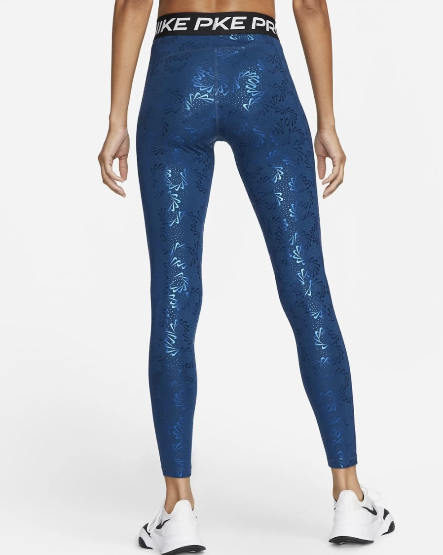 Nike Pro Women's Mid-Rise Leggings - Valerian Blue/Black Allover Print Training Tights