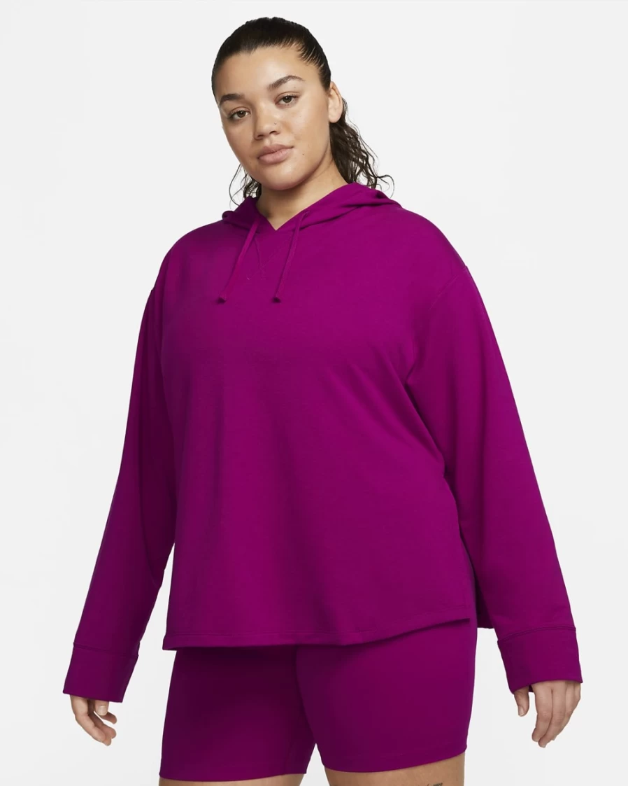 Nike Women's Plus Size Yoga Dri-FIT Fleece Hoodie - Dynamic Berry/Iron Grey