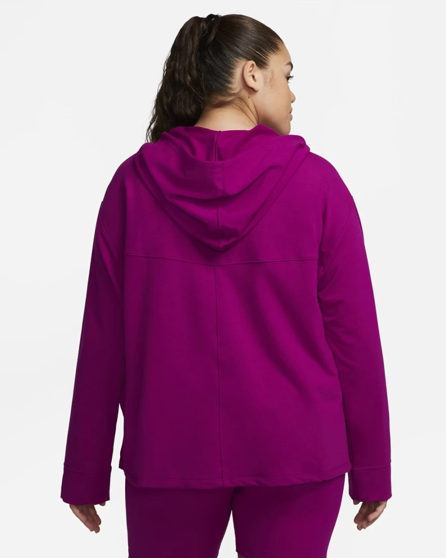 Nike Women's Plus Size Yoga Dri-FIT Fleece Hoodie - Dynamic Berry/Iron Grey
