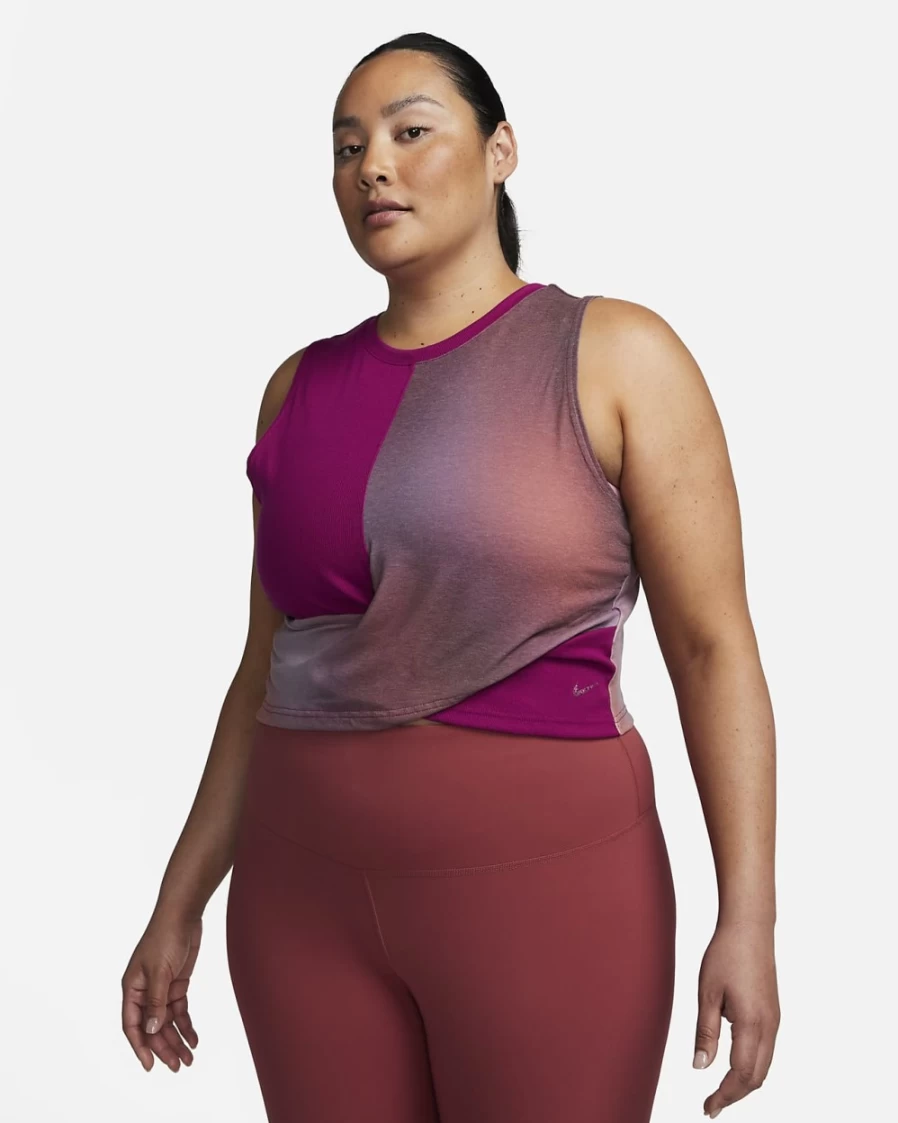 Nike Dri-FIT Yoga Tank for Women - Plus Size Printed Top in Dark Beetroot/Dynamic Berry