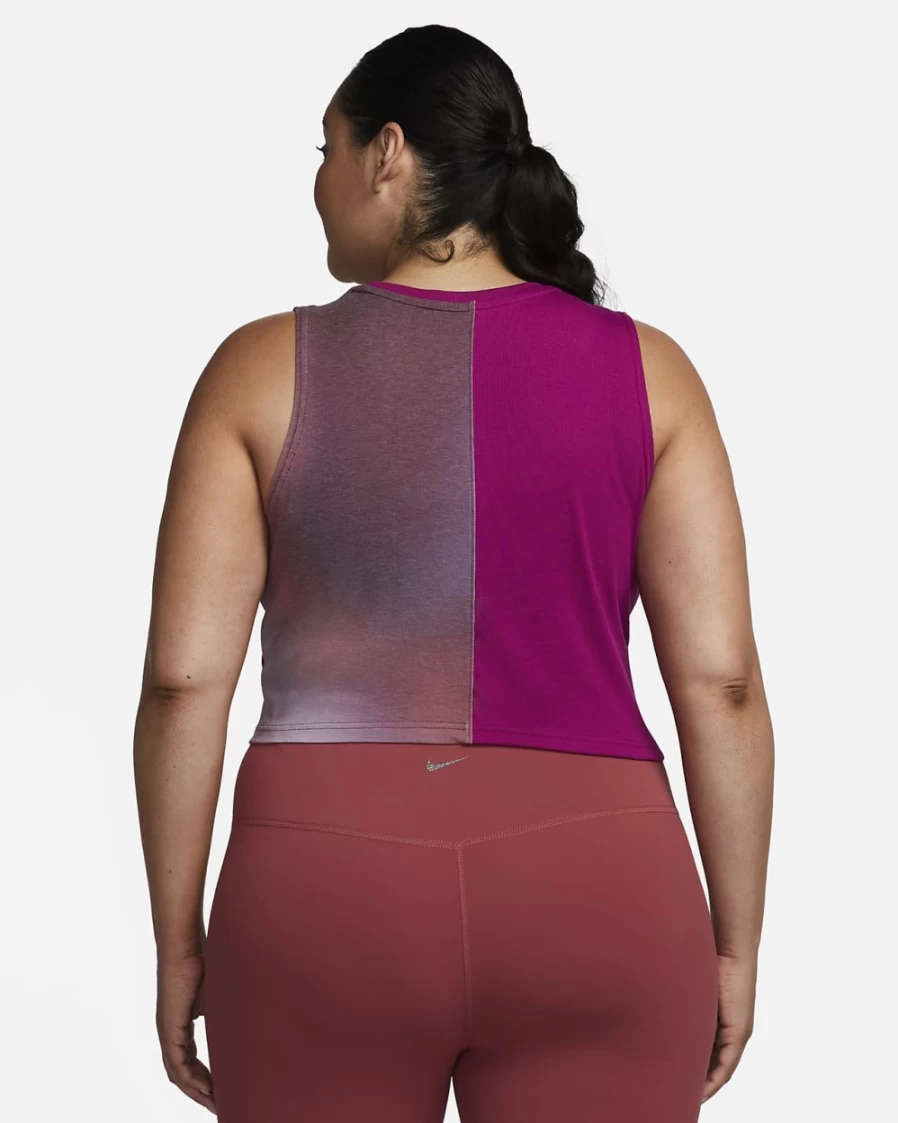 Nike Dri-FIT Yoga Tank for Women - Plus Size Printed Top in Dark Beetroot/Dynamic Berry