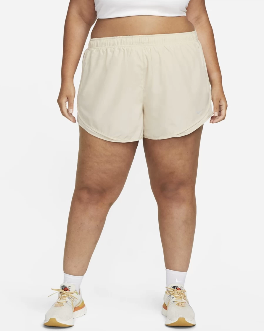 Nike Women's Plus Size Tempo Running Shorts in Sanddrift & Wolf Grey
