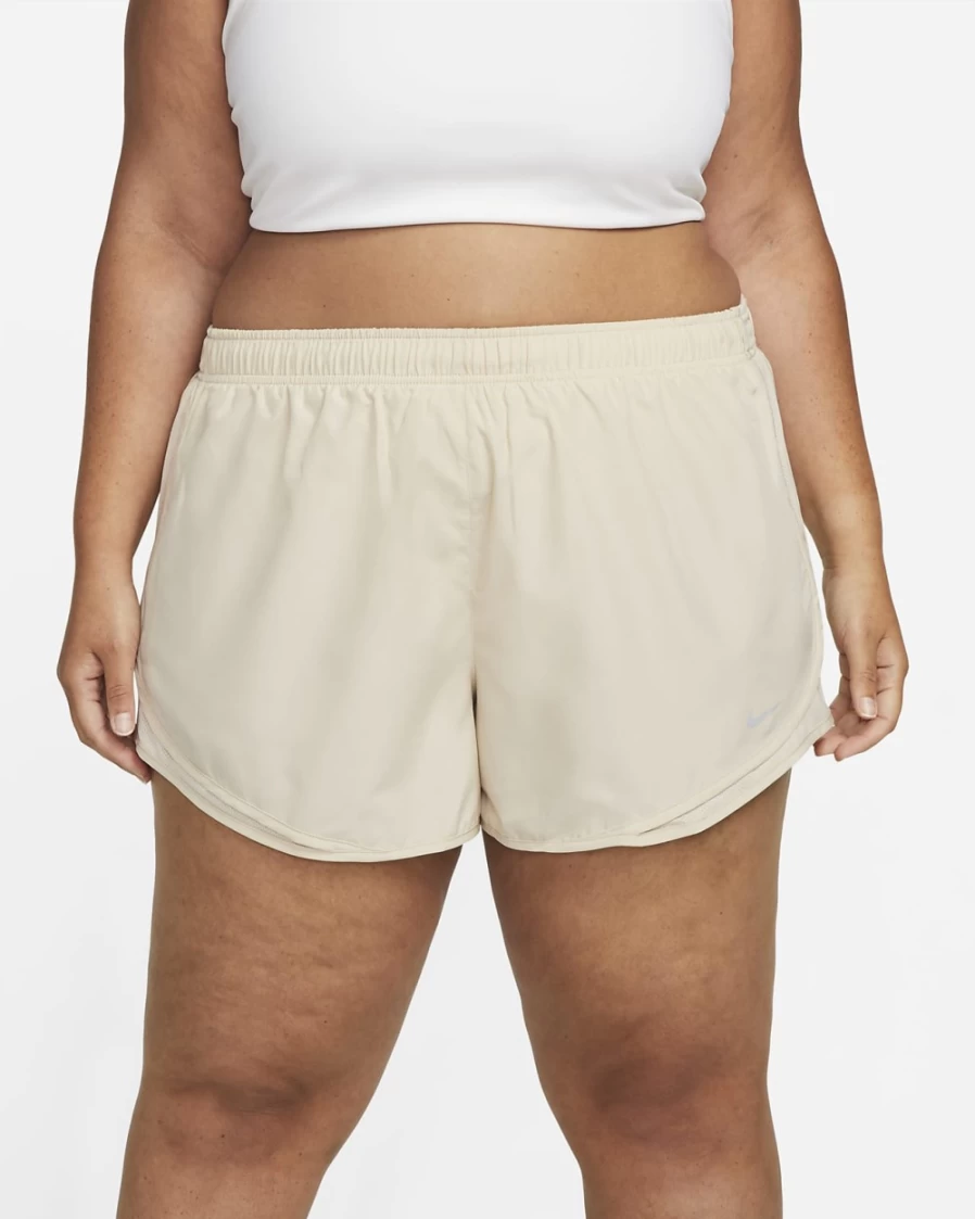 Nike Women's Plus Size Tempo Running Shorts in Sanddrift & Wolf Grey