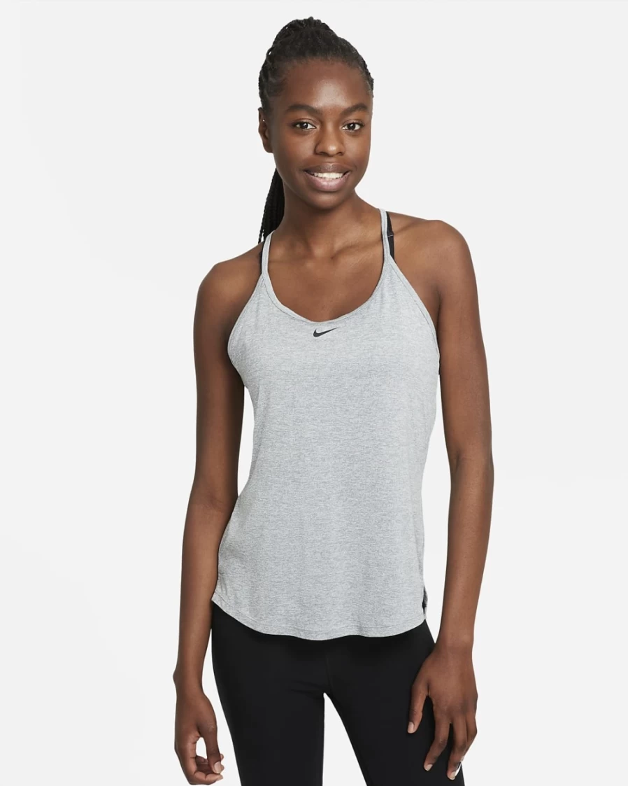 Nike Dri-FIT One Elastika Women's Tank Top - Particle Grey/Heather/Black - Moisture-Wicking Fitness Shirt