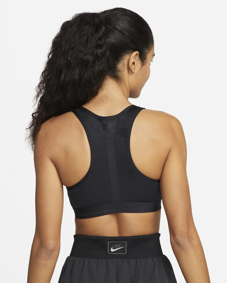 Nike Women's Air Force 1 Swoosh Medium-Support Laced Sports Bra in Black/Black