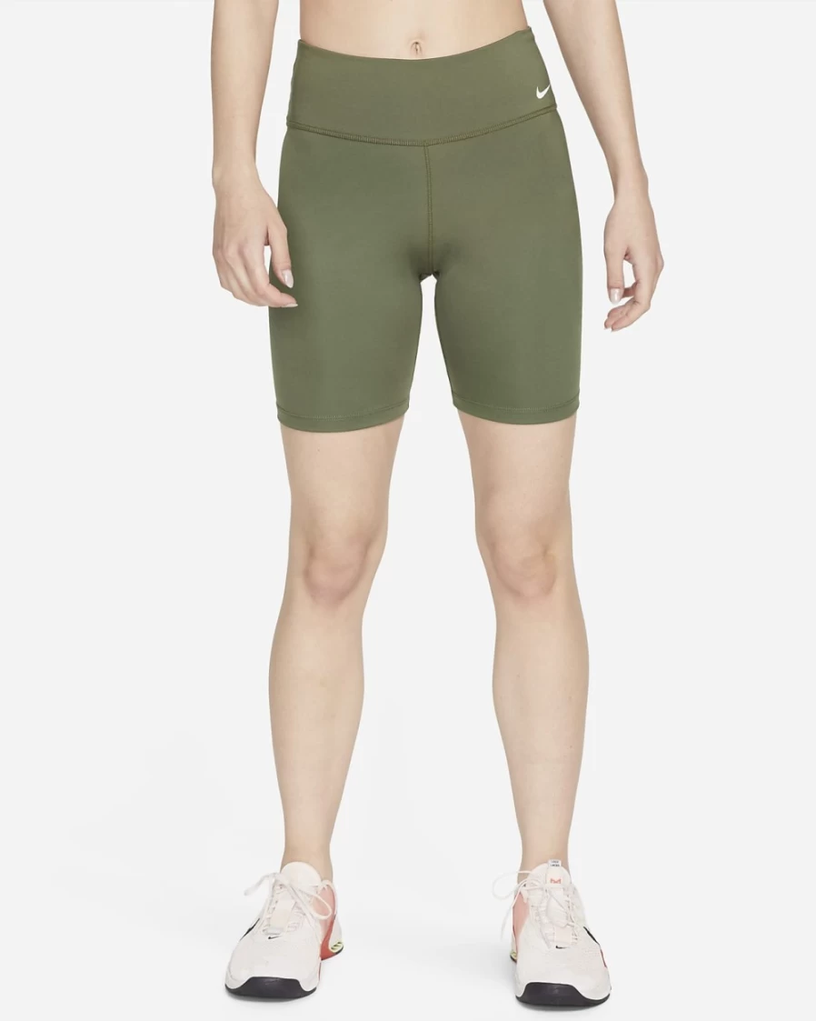 Nike One Women's Mid-Rise 7" Biker Shorts in Medium Olive/White - Athletic Workout Shorts for Running & Training