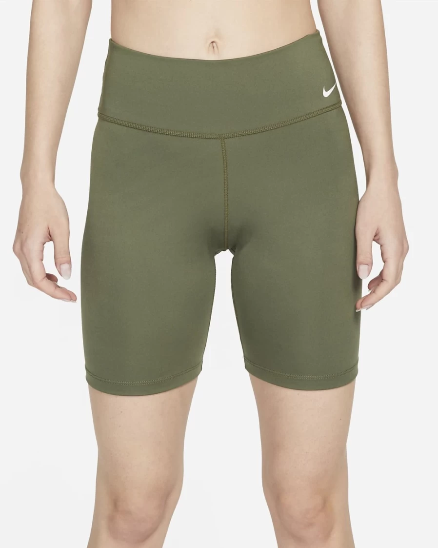 Nike One Women's Mid-Rise 7" Biker Shorts in Medium Olive/White - Athletic Workout Shorts for Running & Training