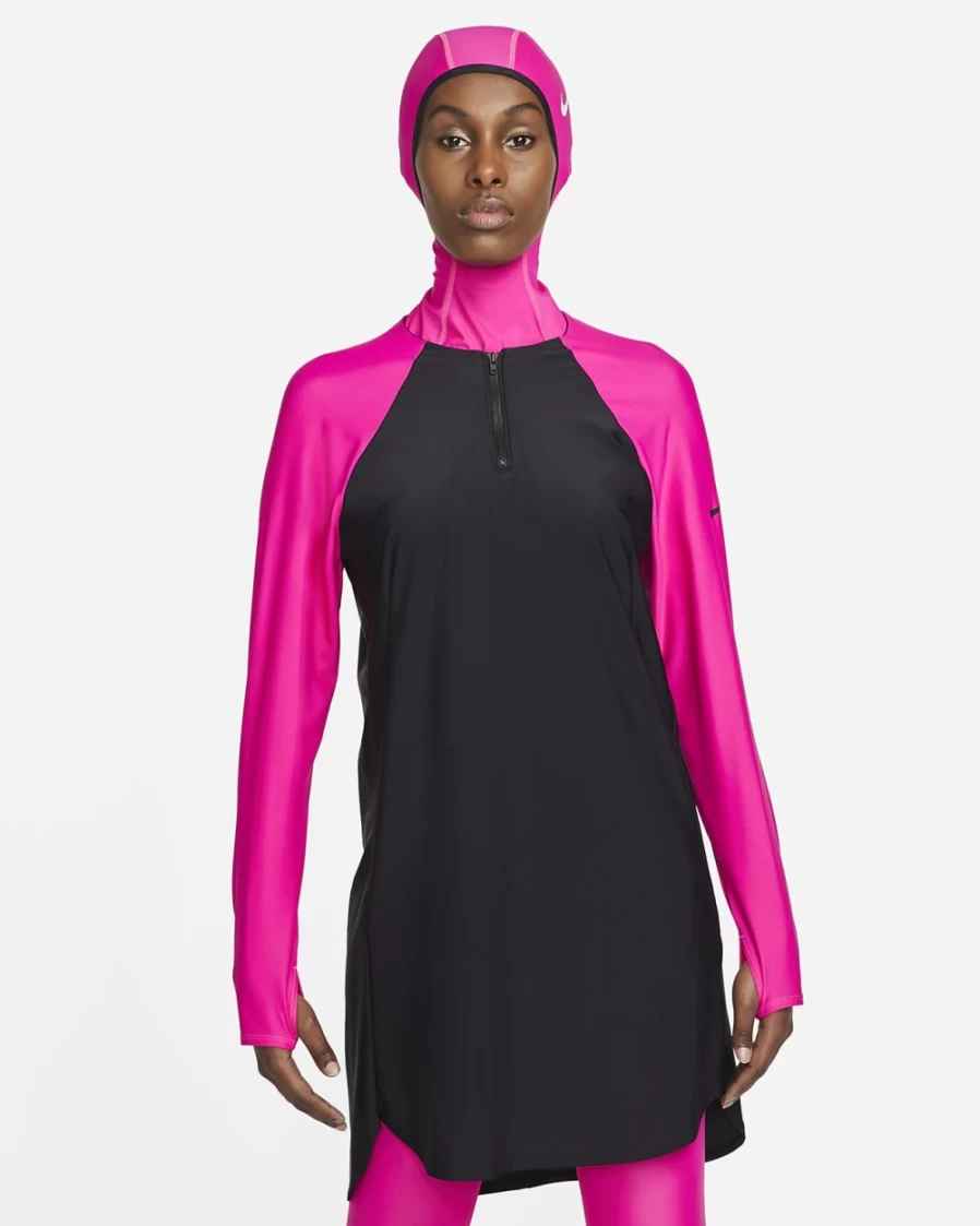 Nike Pink Prime Victory Colorblock Women's Full-Coverage Swim Tunic Top