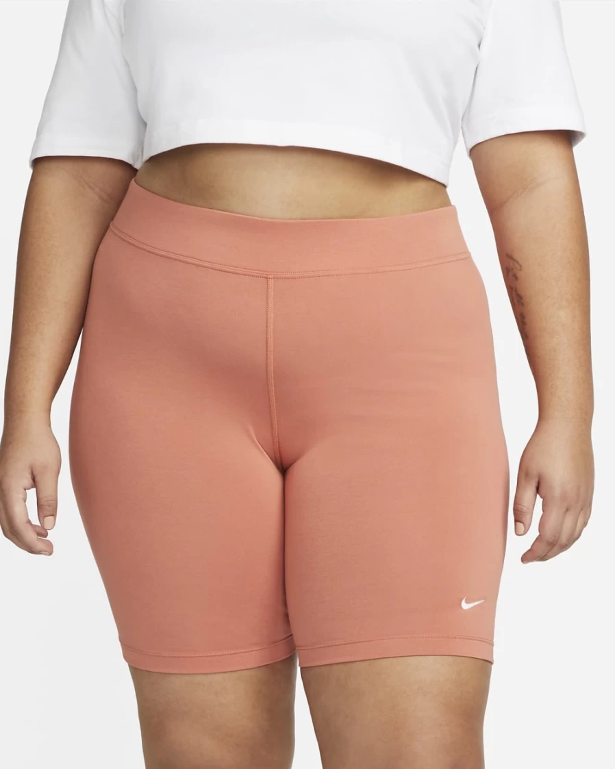 Nike Women's Plus Size Mid-Rise Bike Shorts in Madder Root/White - Sportswear Essential