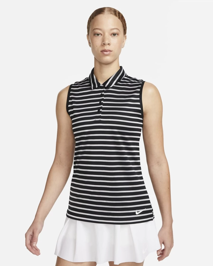 Nike Dri-FIT Victory Women's Black/White Striped Sleeveless Golf Polo Shirt