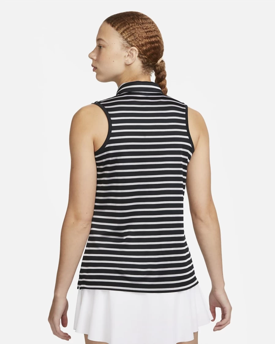 Nike Dri-FIT Victory Women's Black/White Striped Sleeveless Golf Polo Shirt