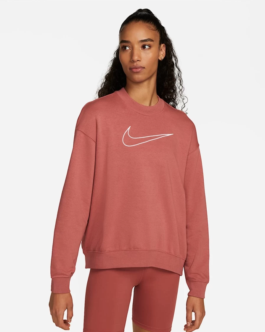 Nike Dri-FIT Women's Graphic Crewneck Sweatshirt - Canyon Rust/White - Fitness & Comfort