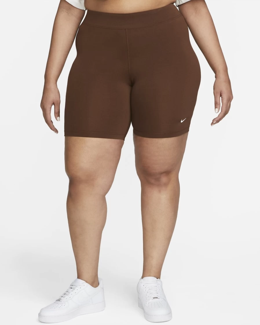 Nike Women's Plus Size Mid-Rise Bike Shorts in Cacao Wow/White - Sportswear Essential Activewear