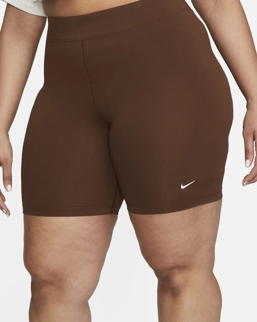 Nike Women's Plus Size Mid-Rise Bike Shorts in Cacao Wow/White - Sportswear Essential Activewear