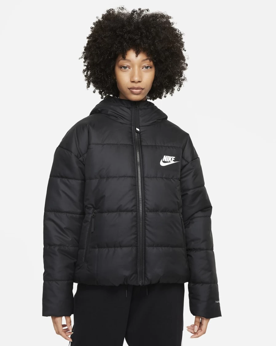Nike Therma-FIT Repel Water-Resistant Hooded Jacket for Women - Black/White