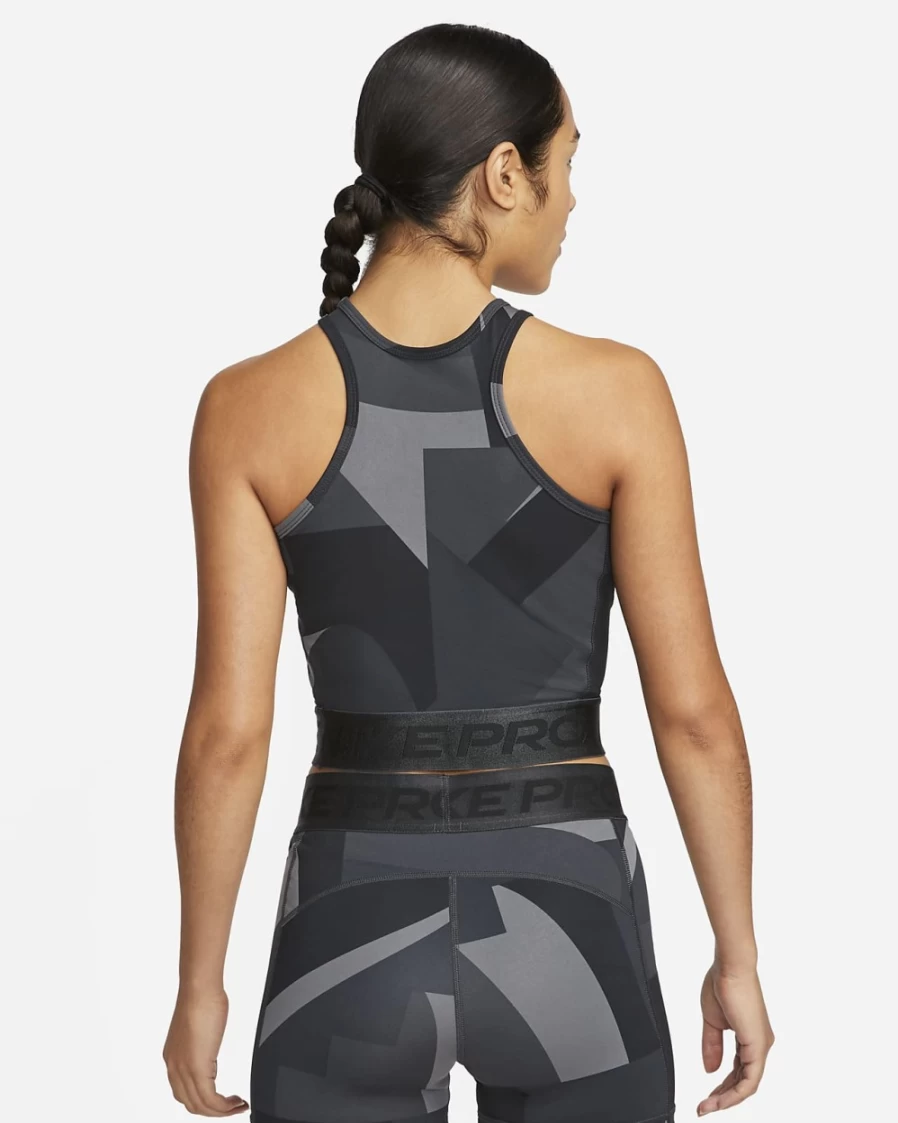 Nike Pro Dri-FIT Women's Cropped Workout Tank Top - Black, Dark Smoke Grey, Bright Crimson Fitness Apparel