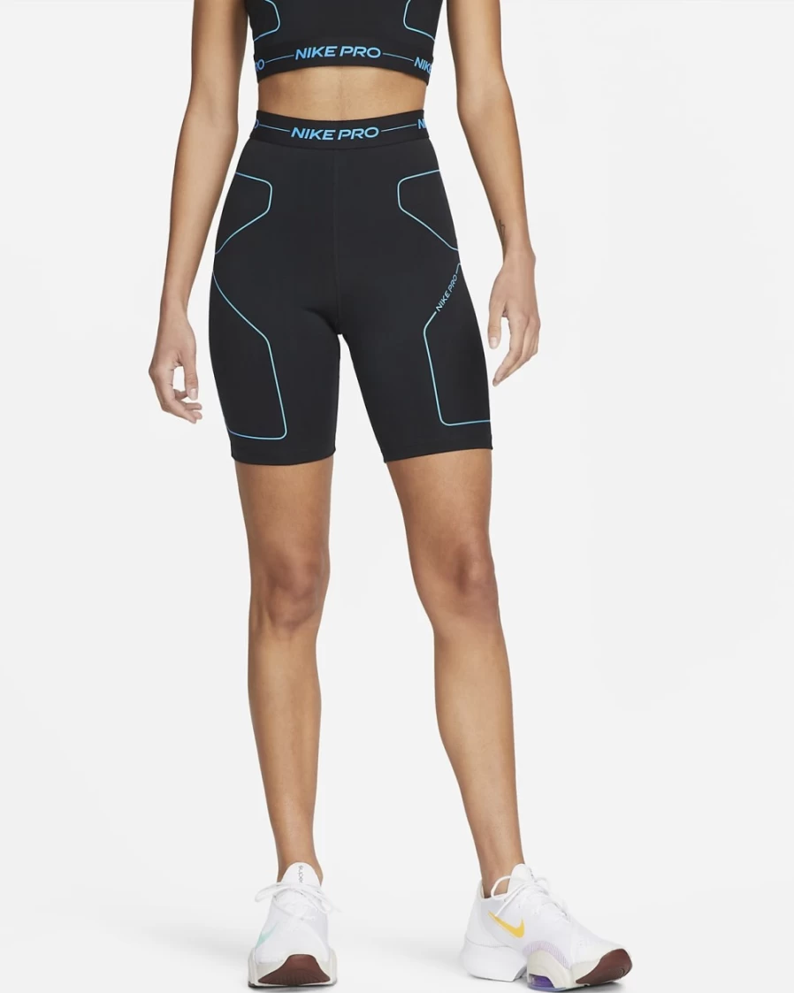 Nike Women's Pro 7" High-Rise Training Shorts - Black/Laser Blue