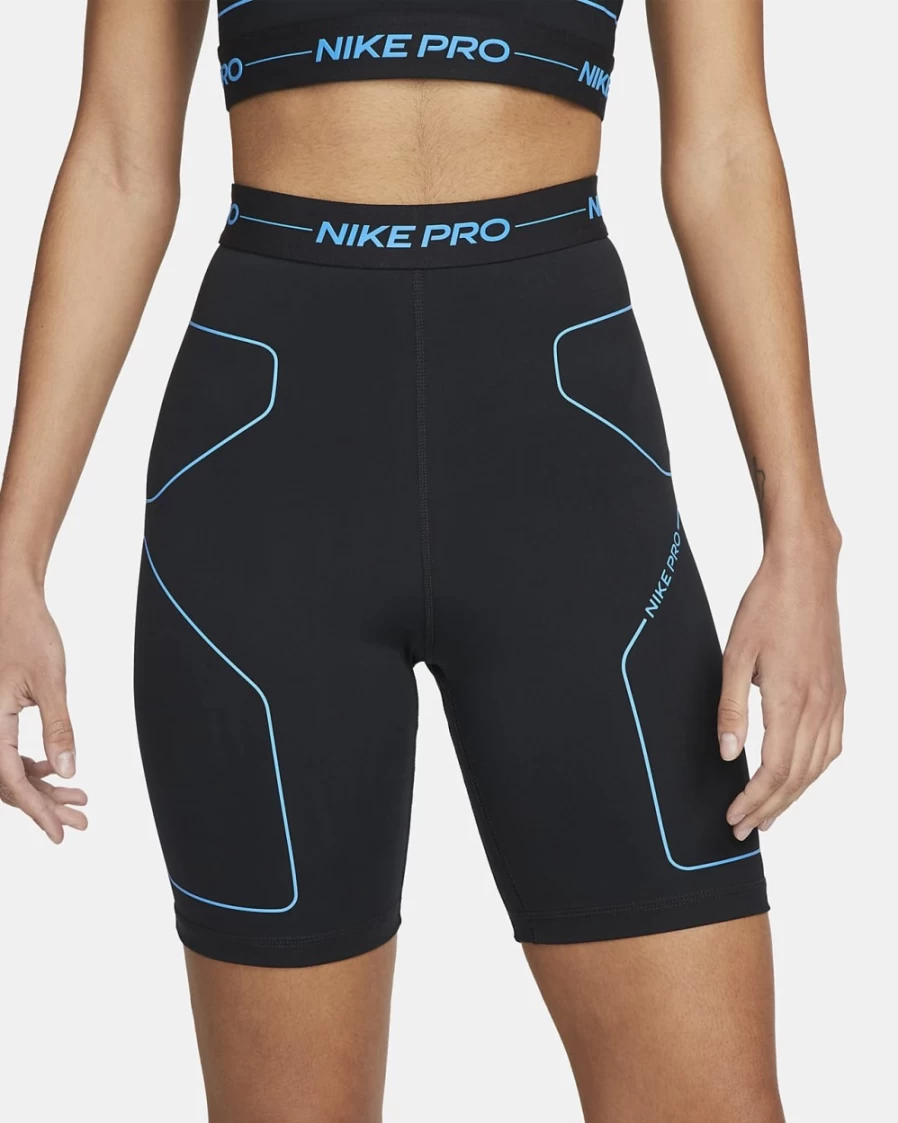 Nike Women's Pro 7" High-Rise Training Shorts - Black/Laser Blue