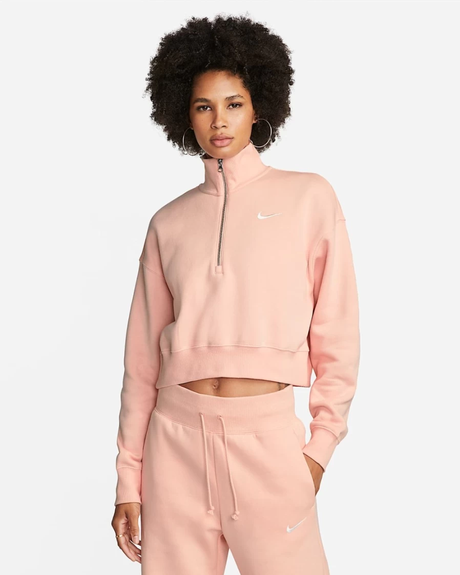 Nike Women's Arctic Orange/Sail Oversized Phoenix Fleece 1/2-Zip Crop Sweatshirt | Sportswear Top