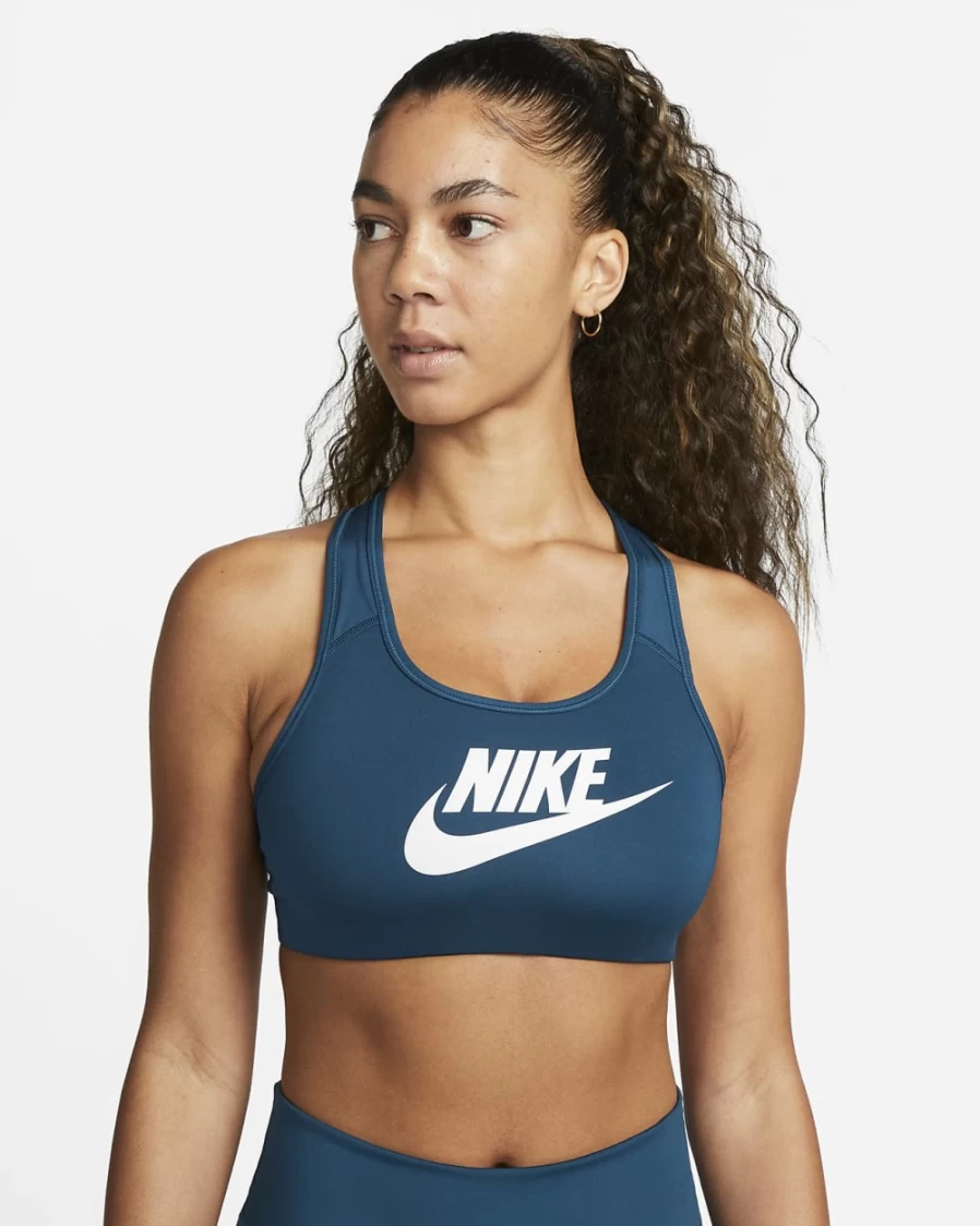 Nike Swoosh Women's Medium-Support Sports Bra - Valerian Blue/White Graphic Design