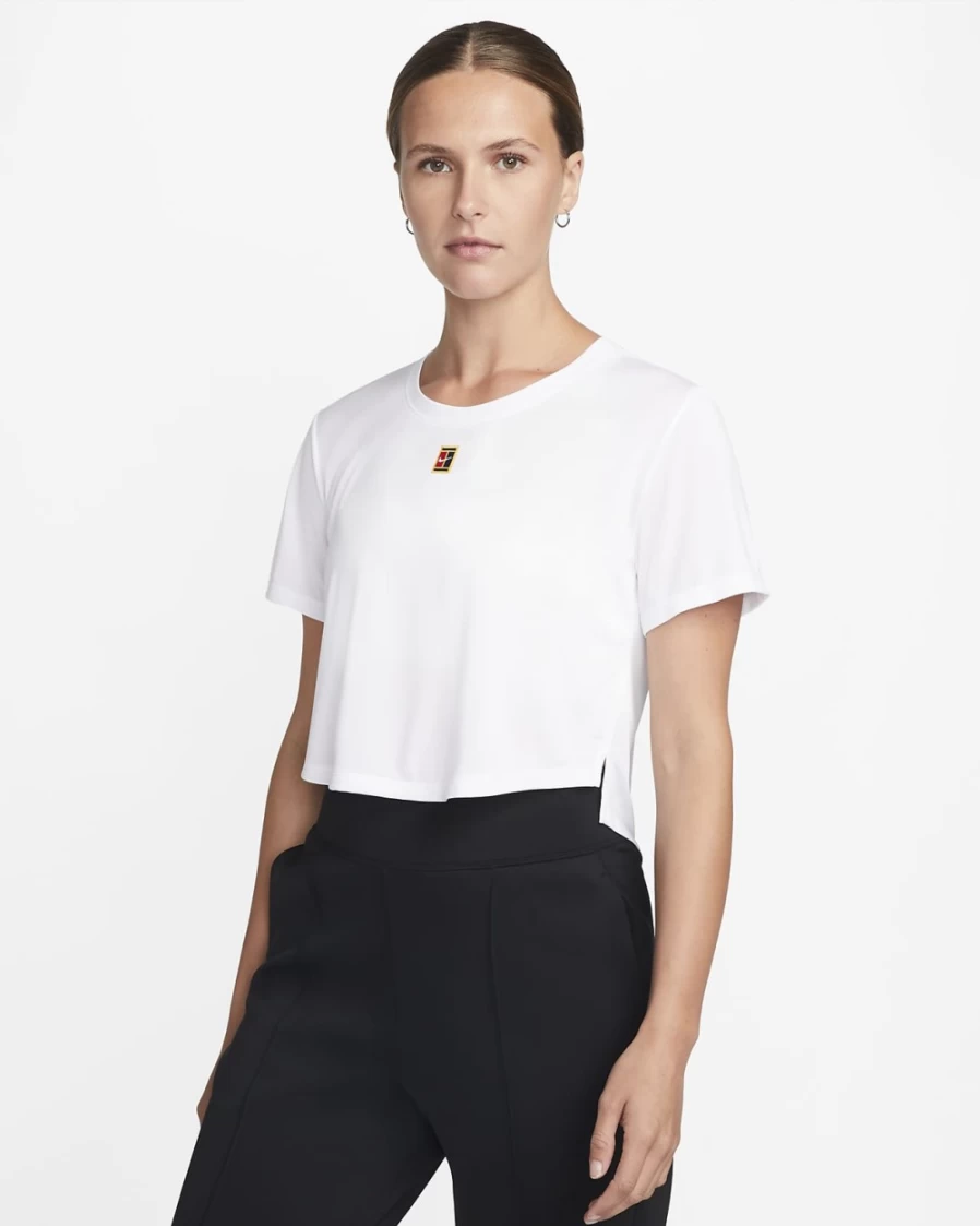 Nike Women's White Dri-FIT Heritage Tennis Short-Sleeve Top