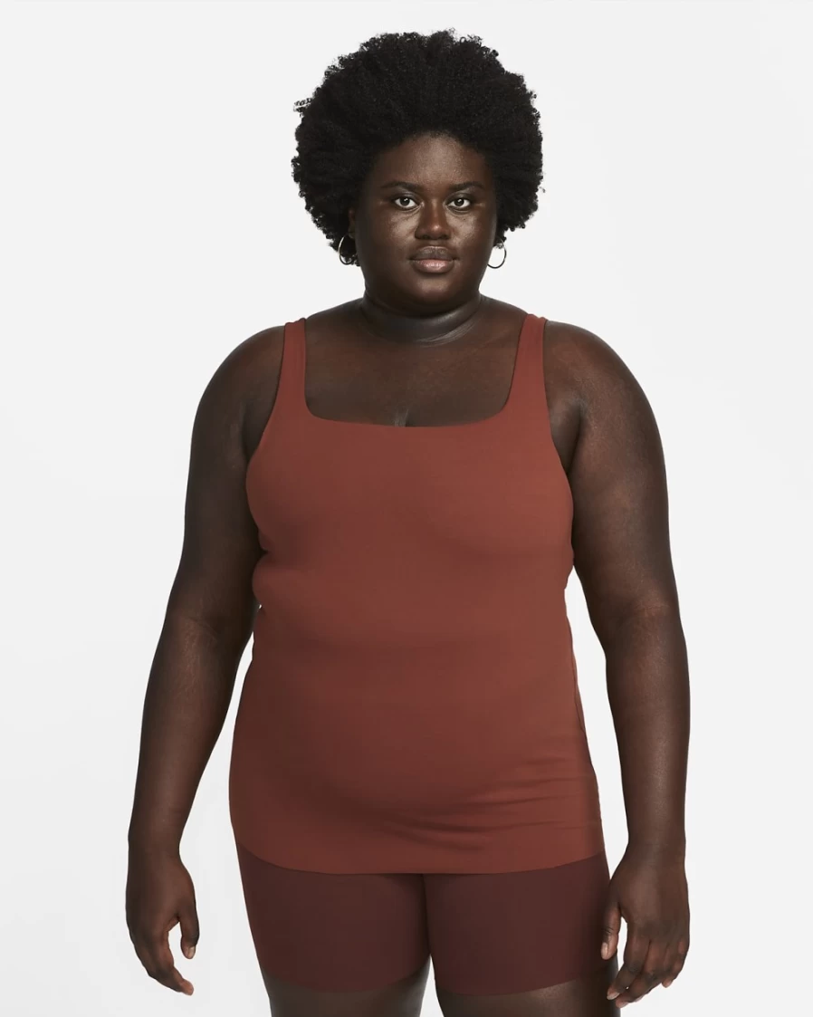 Nike Women's Plus Size Yoga Luxe Shelf-Bra Tank Top in Oxen Brown/Iron Grey - Comfortable Workout & Fitness Apparel
