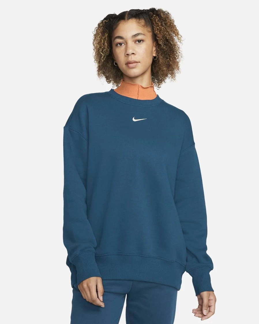 Nike Valerian Blue Women's Oversized Fleece Crewneck Sweatshirt | Phoenix Fleece | Sail Trim