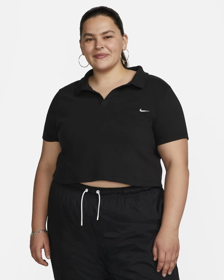 Nike Women's Plus Size Black & White Essential Short-Sleeve Polo Top - Sportswear Collection