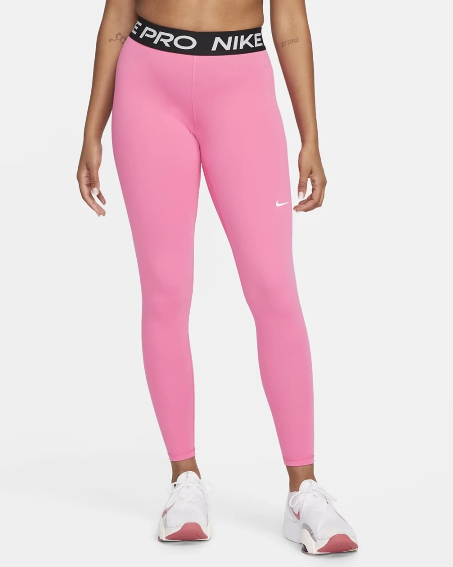 Nike Pro Women's Mid-Rise Mesh-Paneled Leggings in Pinksicle/Black/White - High-Performance Workout Leggings for Women
