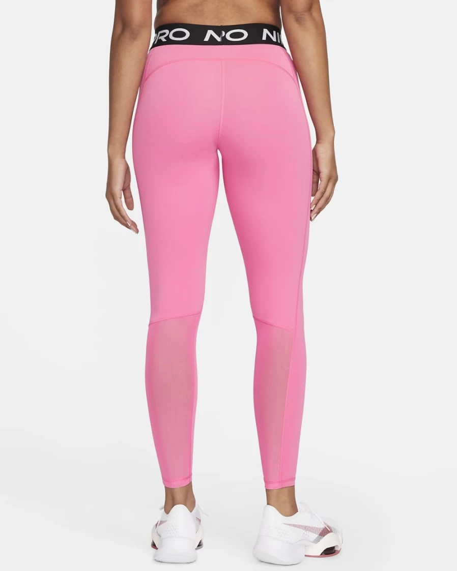 Nike Pro Women's Mid-Rise Mesh-Paneled Leggings in Pinksicle/Black/White - High-Performance Workout Tights