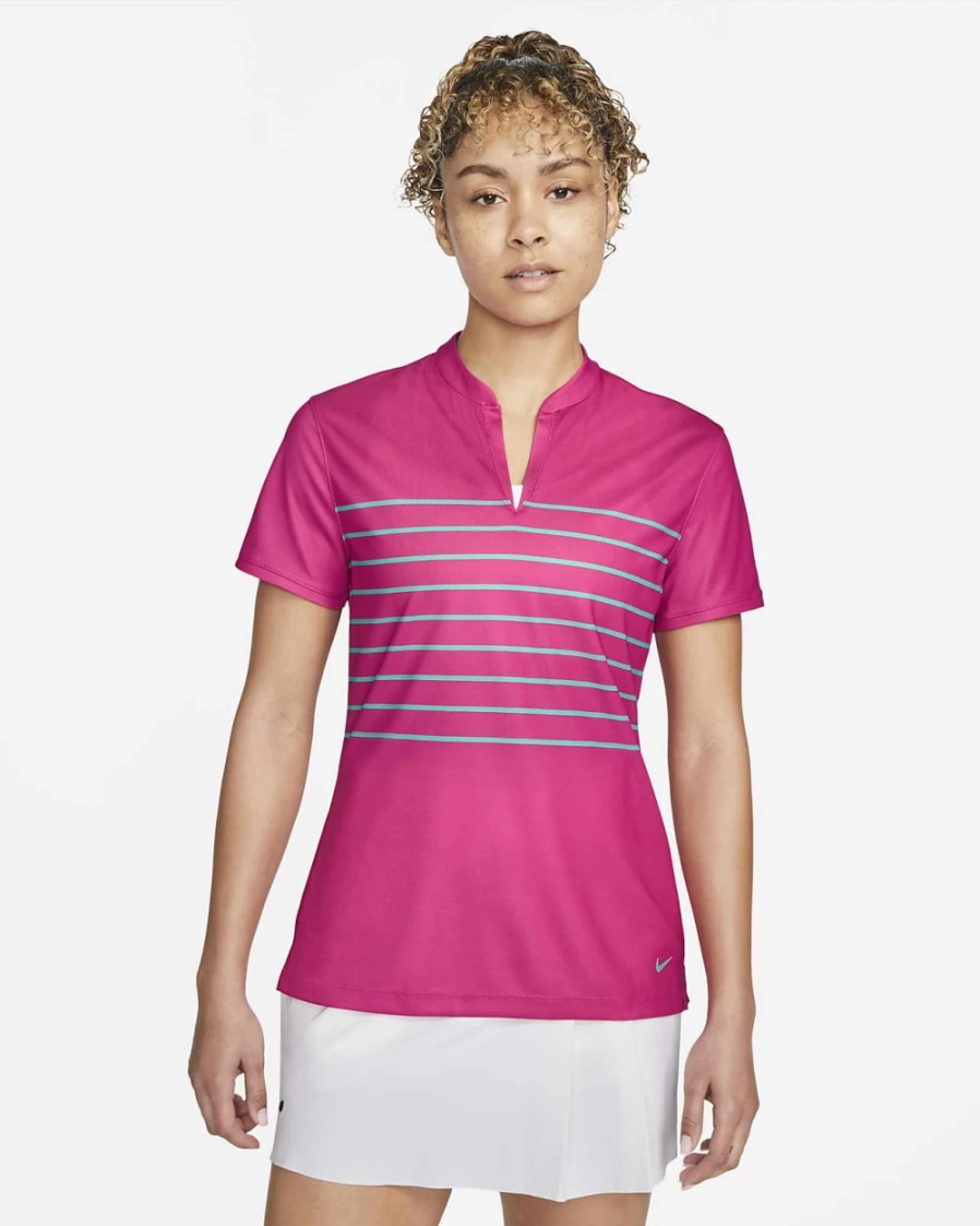 Nike Dri-FIT Victory Women's Golf Polo - Active Pink & Washed Teal Striped Performance Shirt