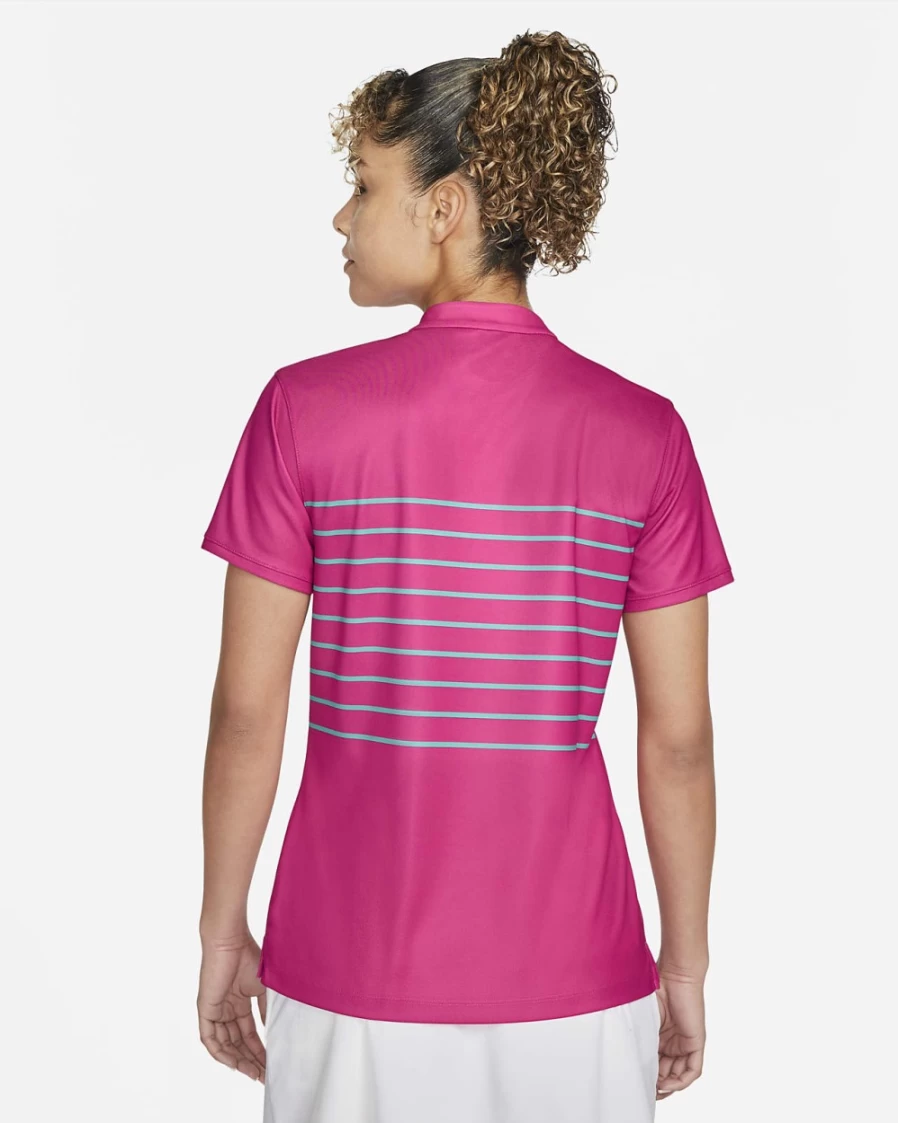Nike Dri-FIT Victory Women's Golf Polo - Active Pink & Washed Teal Striped Performance Shirt