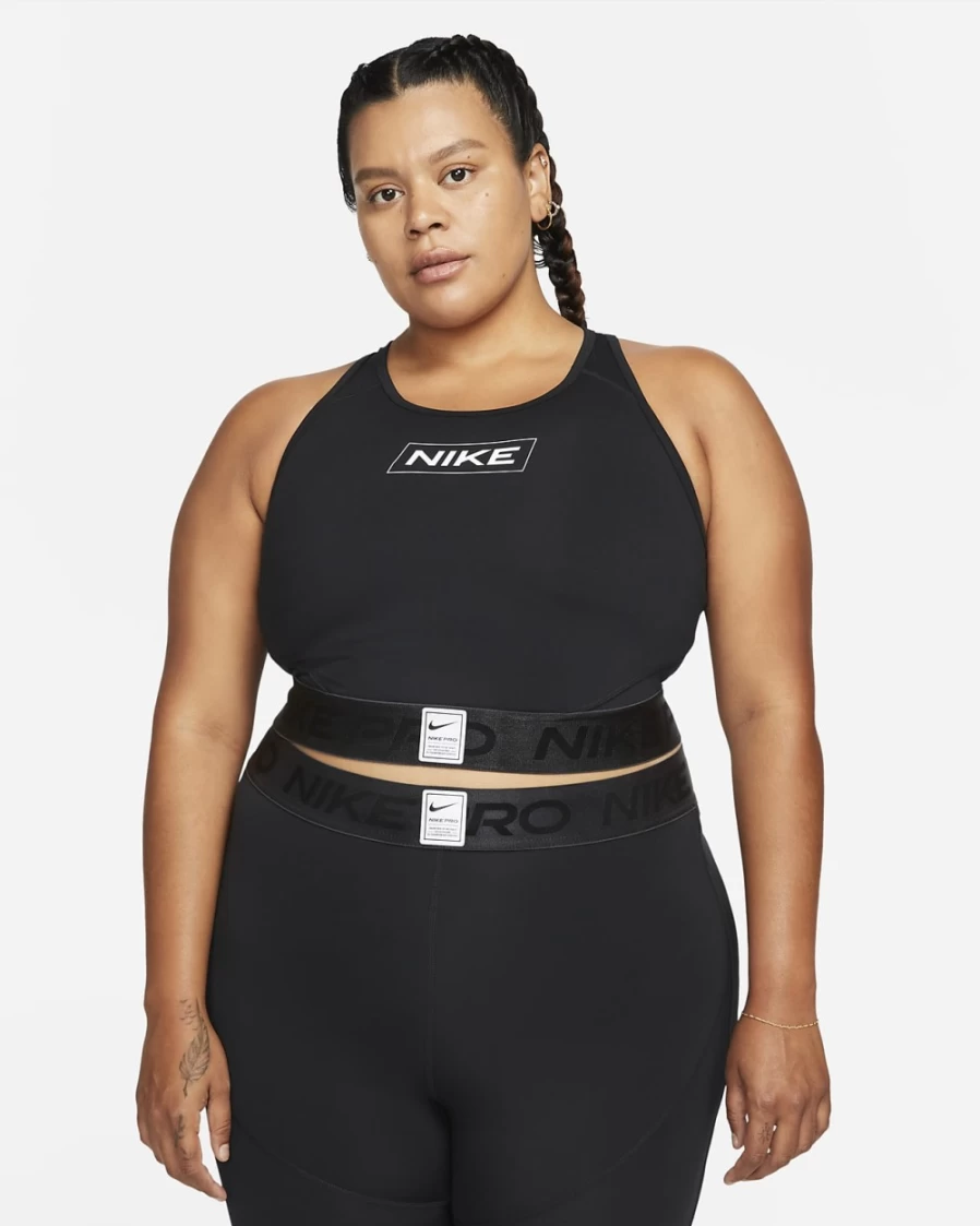 Nike Pro Dri-FIT Women's Plus Size Graphic Crop Tank - Black, Dark Smoke Grey, White