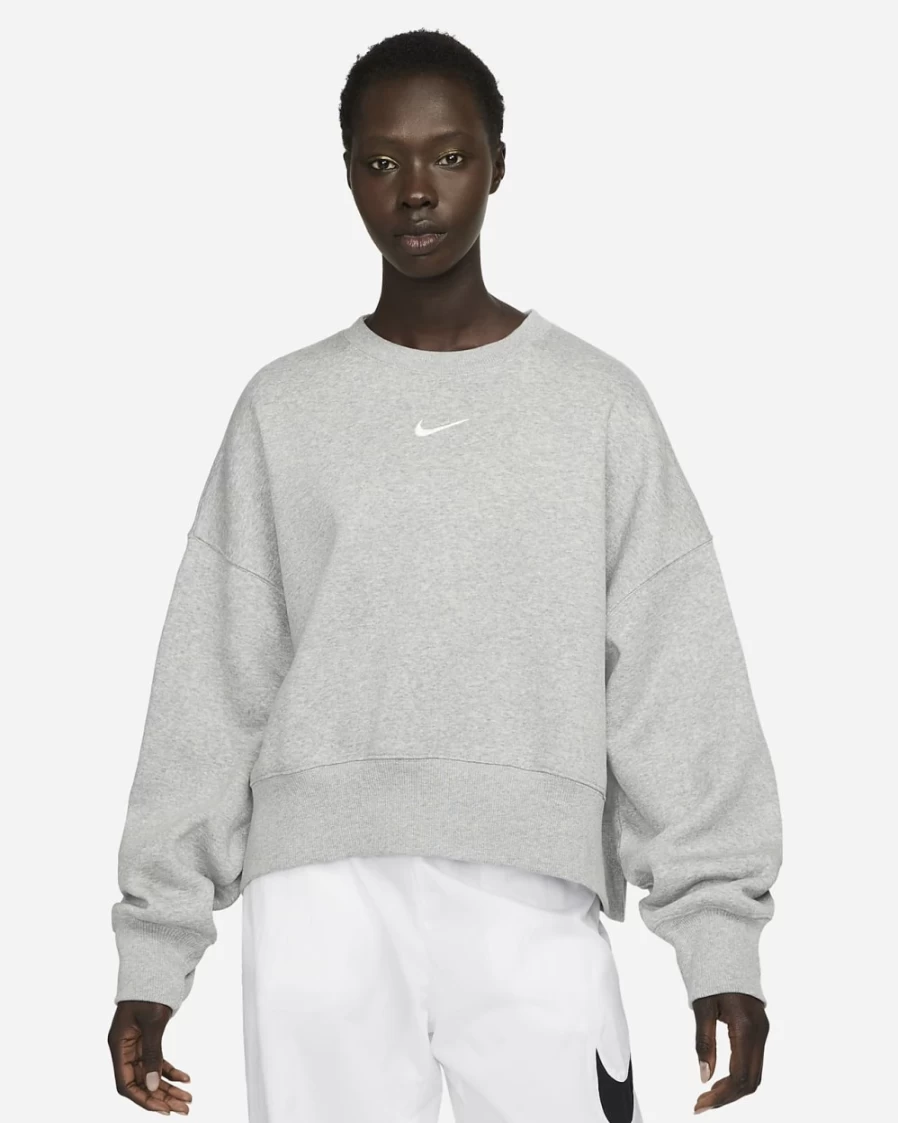 Nike Women's Dark Grey Heather Phoenix Fleece Oversized Crewneck Sweatshirt | Sail