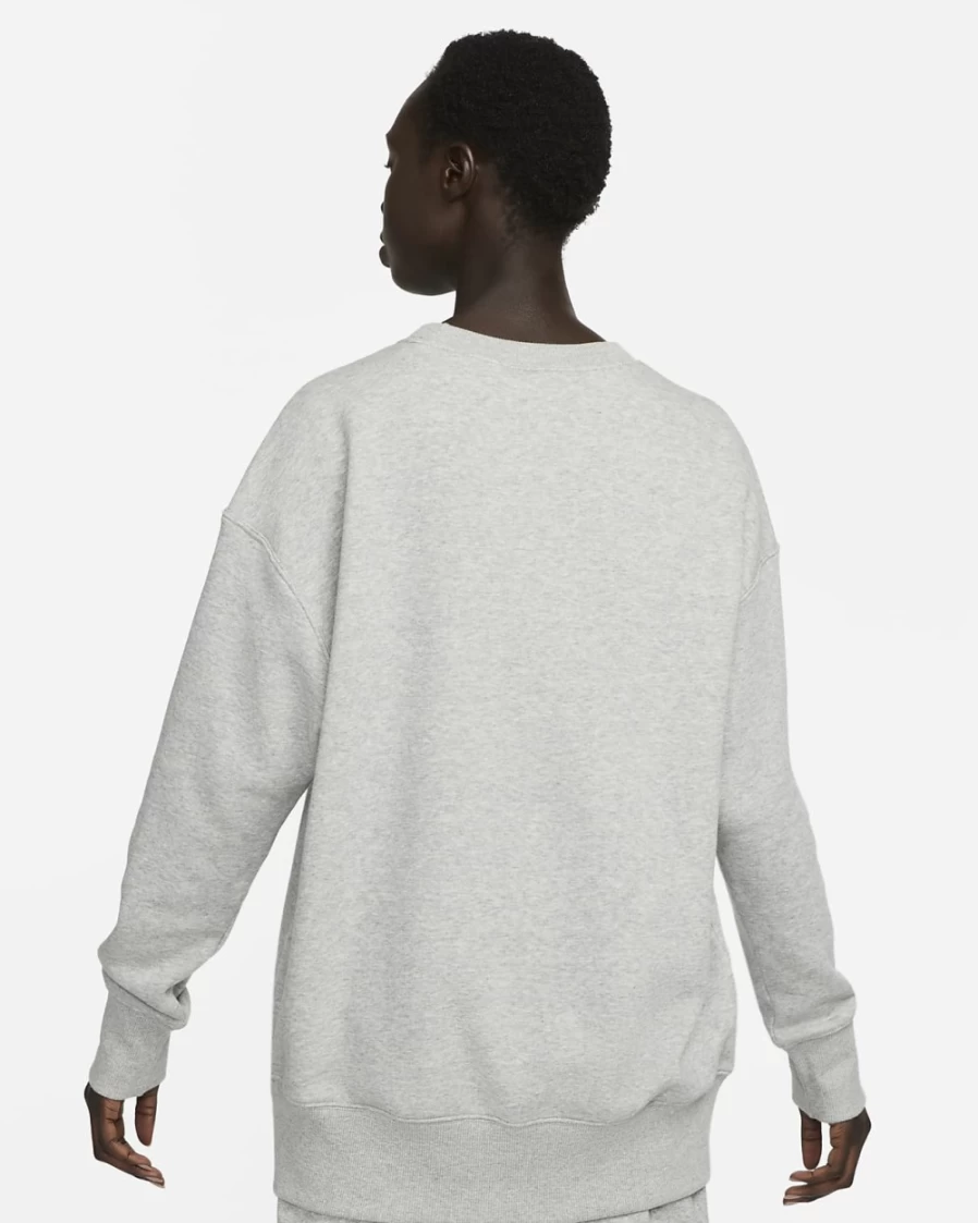 Nike Women's Dark Grey Heather Oversized Phoenix Fleece Crewneck Sweatshirt | Sail Logo | Sportswear Collection