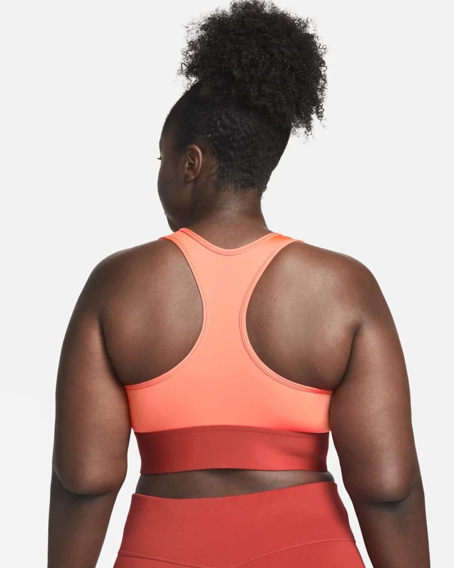 Nike Swoosh Women's Plus Size Medium-Support Longline Sports Bra in Bright Crimson/Cinnabar/Sanddrift - Padded 1-Piece Workout Top