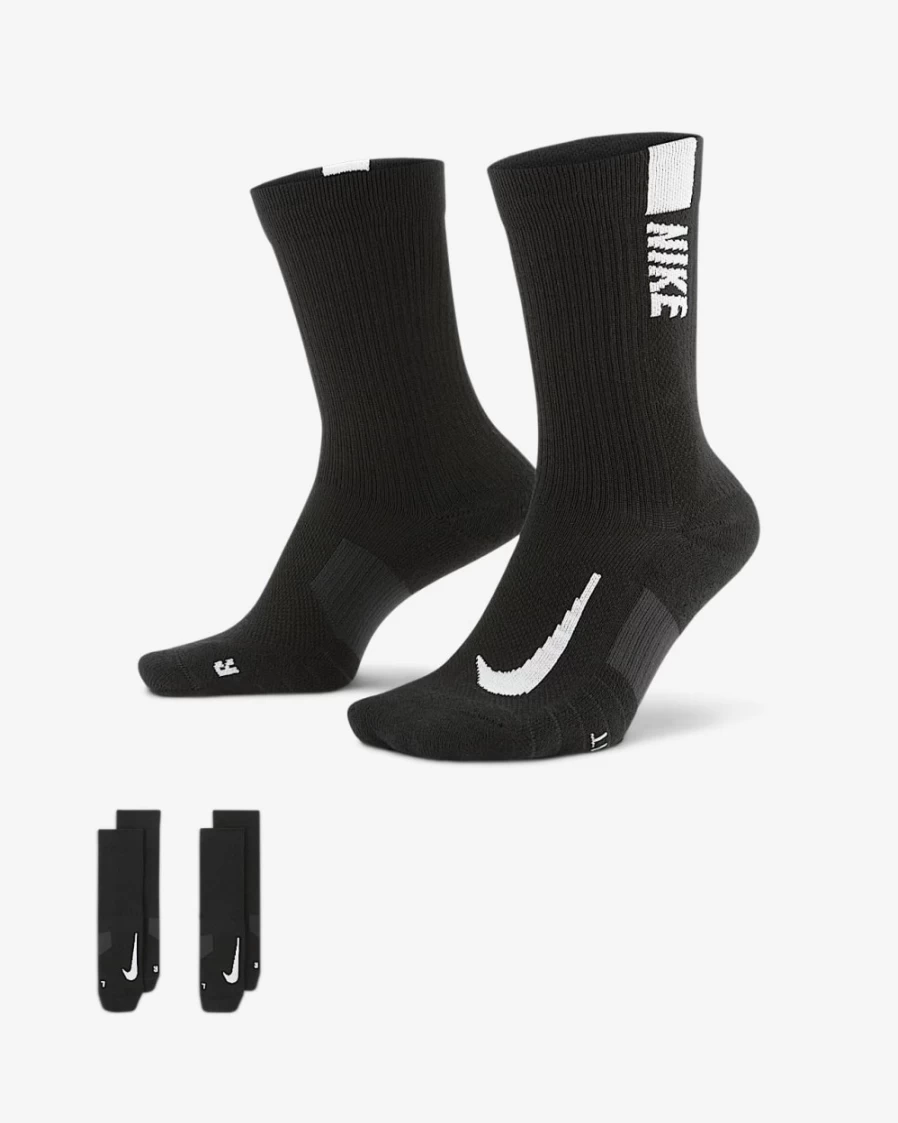 Nike Multiplier Crew Socks 2-Pack - Black/White Athletic Socks for Men & Women