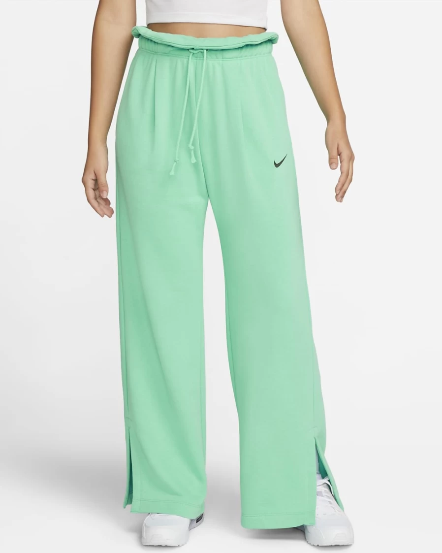 Nike Women's Light Menta/Sequoia High-Waisted Fleece Open-Hem Sweatpants - Sportswear Everyday Modern Comfort
