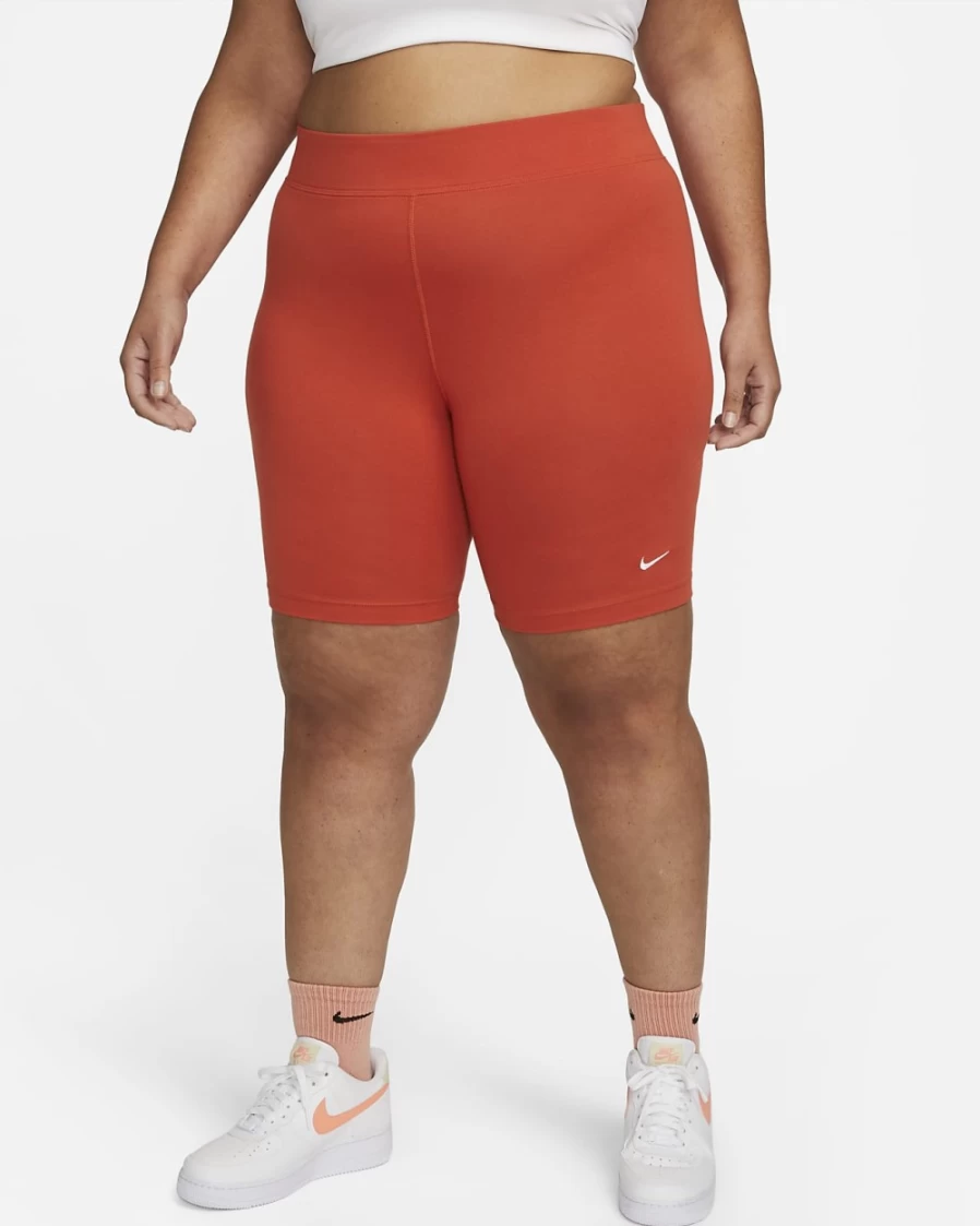 Nike Women's Mantra Orange/White Mid-Rise Essential Sportswear Bike Shorts Plus Size