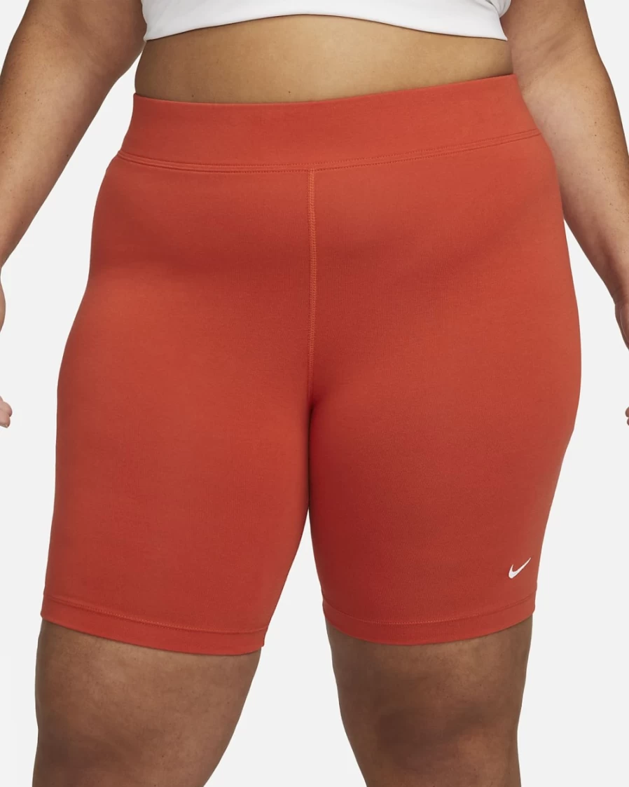 Nike Women's Mantra Orange/White Mid-Rise Essential Sportswear Bike Shorts Plus Size