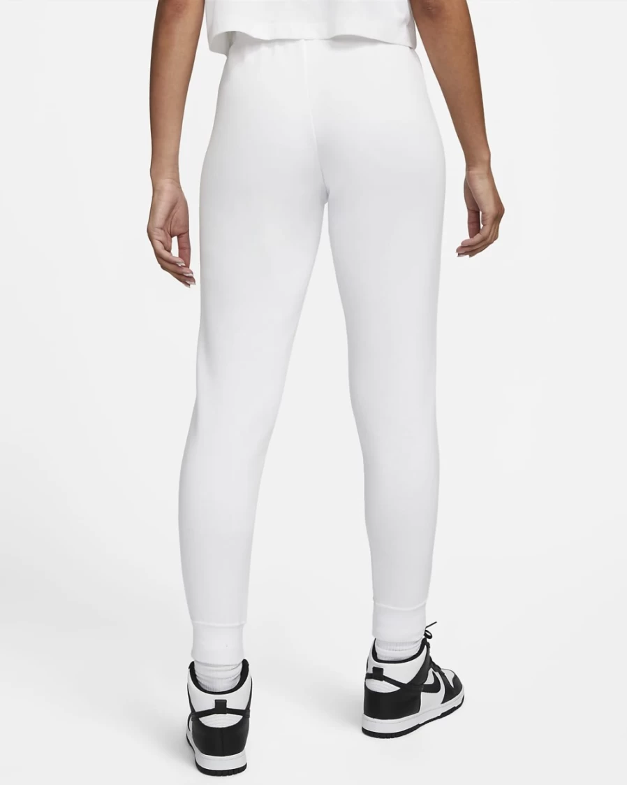 Nike Women's Sportswear Club Fleece Slim Joggers Pants - White/Black Mid-Rise Workout Running Lounge