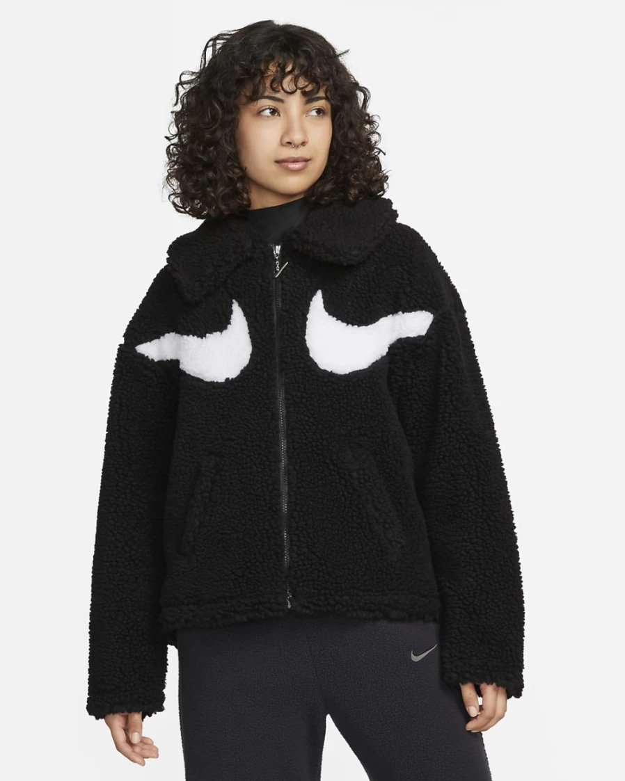 Nike Women's Black White Swoosh Full Zip Sportswear Jacket
