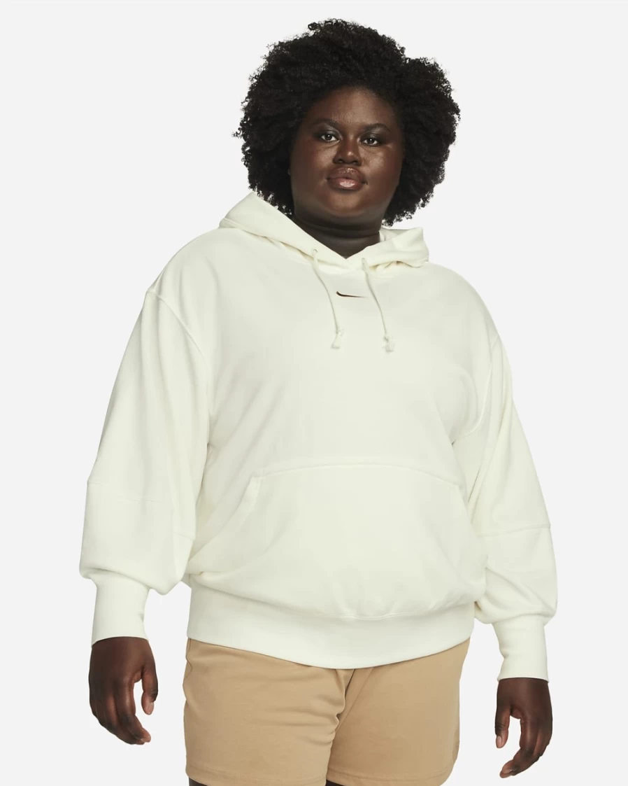 Nike Women's Plus Size French Terry Hoodie - Sail/Hemp Color, Modern Everyday Sportswear Pullover