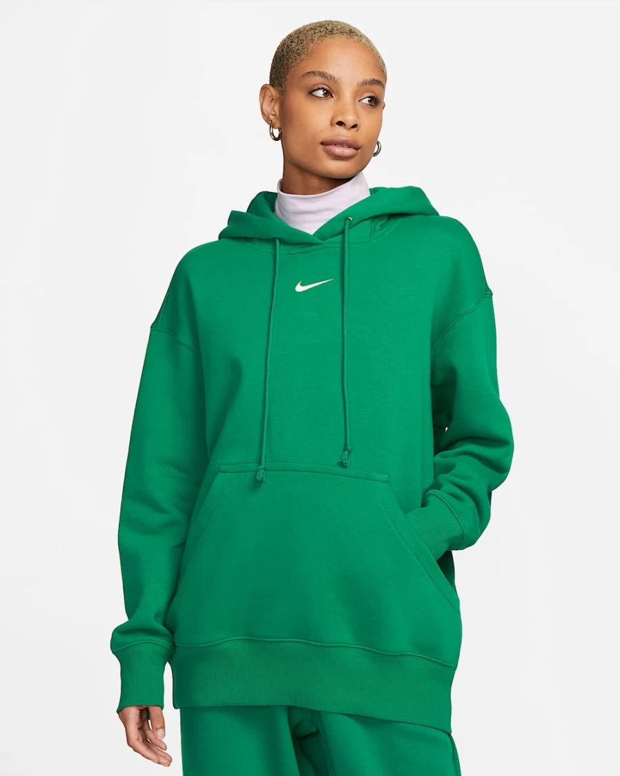 Nike Women's Malachite Green Oversized Fleece Hoodie - Phoenix Pullover Sweatshirt Sail Trim