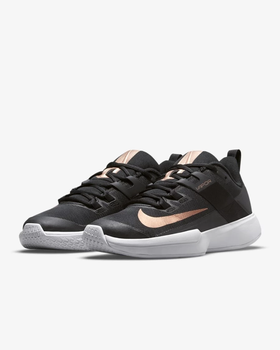 NikeCourt Vapor Lite Women's Tennis Shoes - Black/White/Metallic Red Bronze for Hard Court Performance