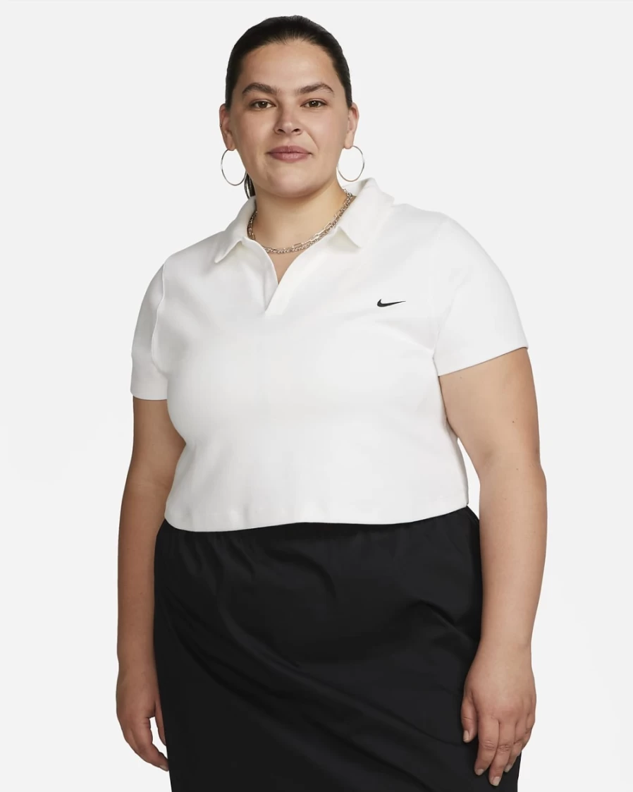Nike Women's Plus Size Short-Sleeve Polo Shirt - White/Black - Sportswear Essential Top