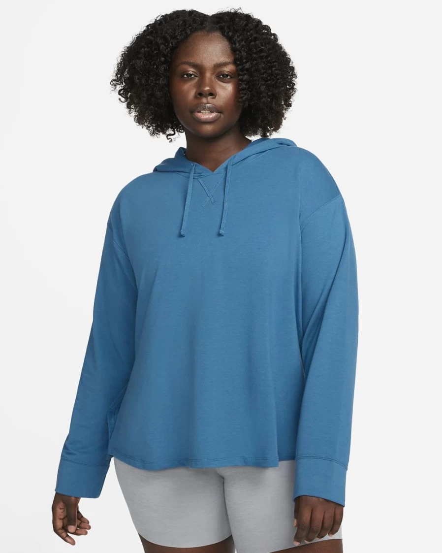 Nike Dri-FIT Women's Plus Size Fleece Hoodie - Dark Marina Blue & Iron Grey - Yoga & Training