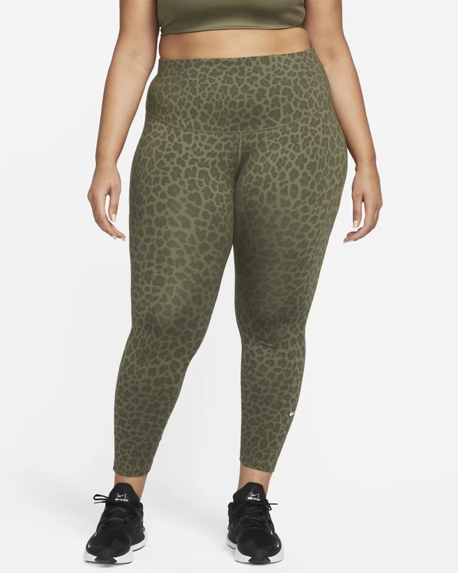 Nike One Women's High-Waisted Medium Olive/White Printed Leggings - Plus Size Activewear