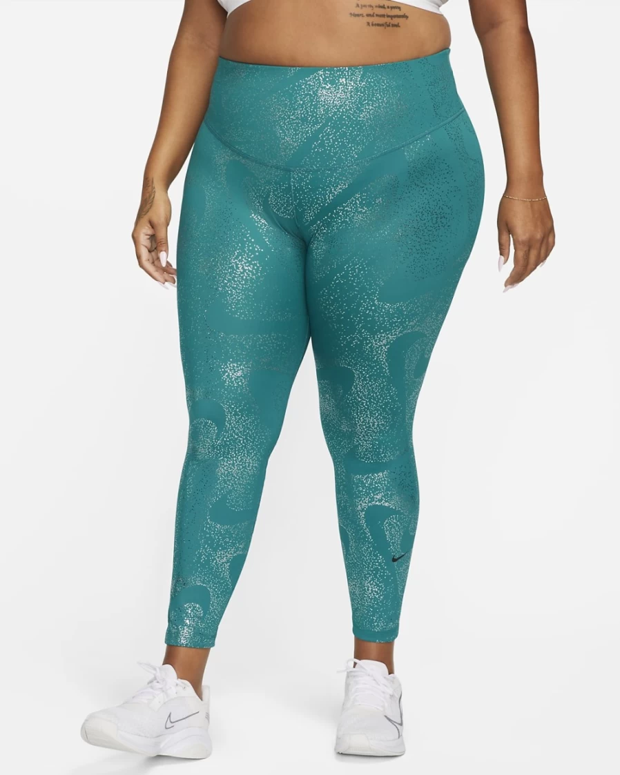 Nike One Women's Mid-Rise Printed Leggings - Bright Spruce/Black - Plus Size Activewear